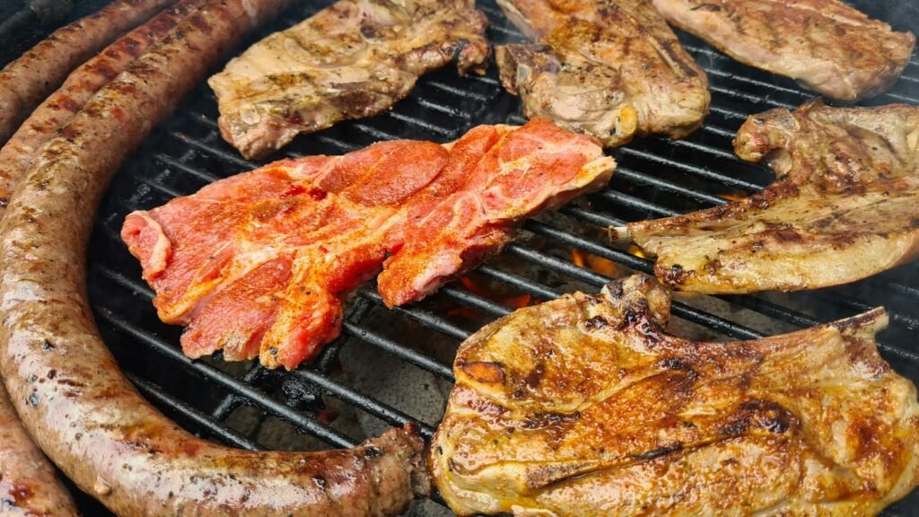 Meat grilling on a braai