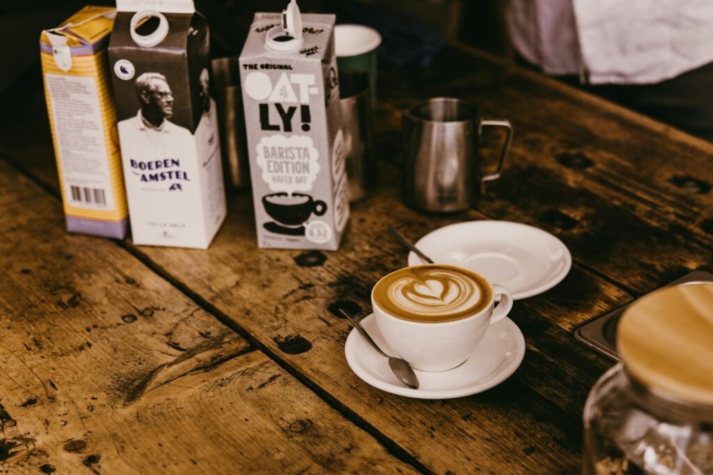 A cappuccino on a cafe table