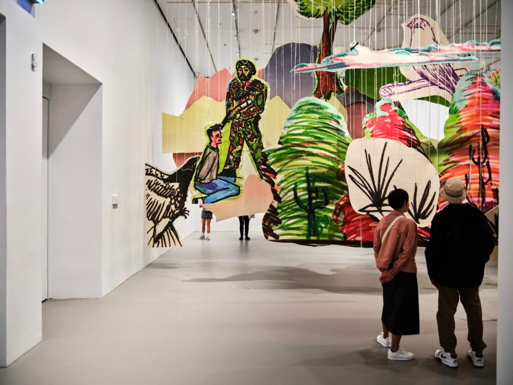 Visitors in a design exhibition space