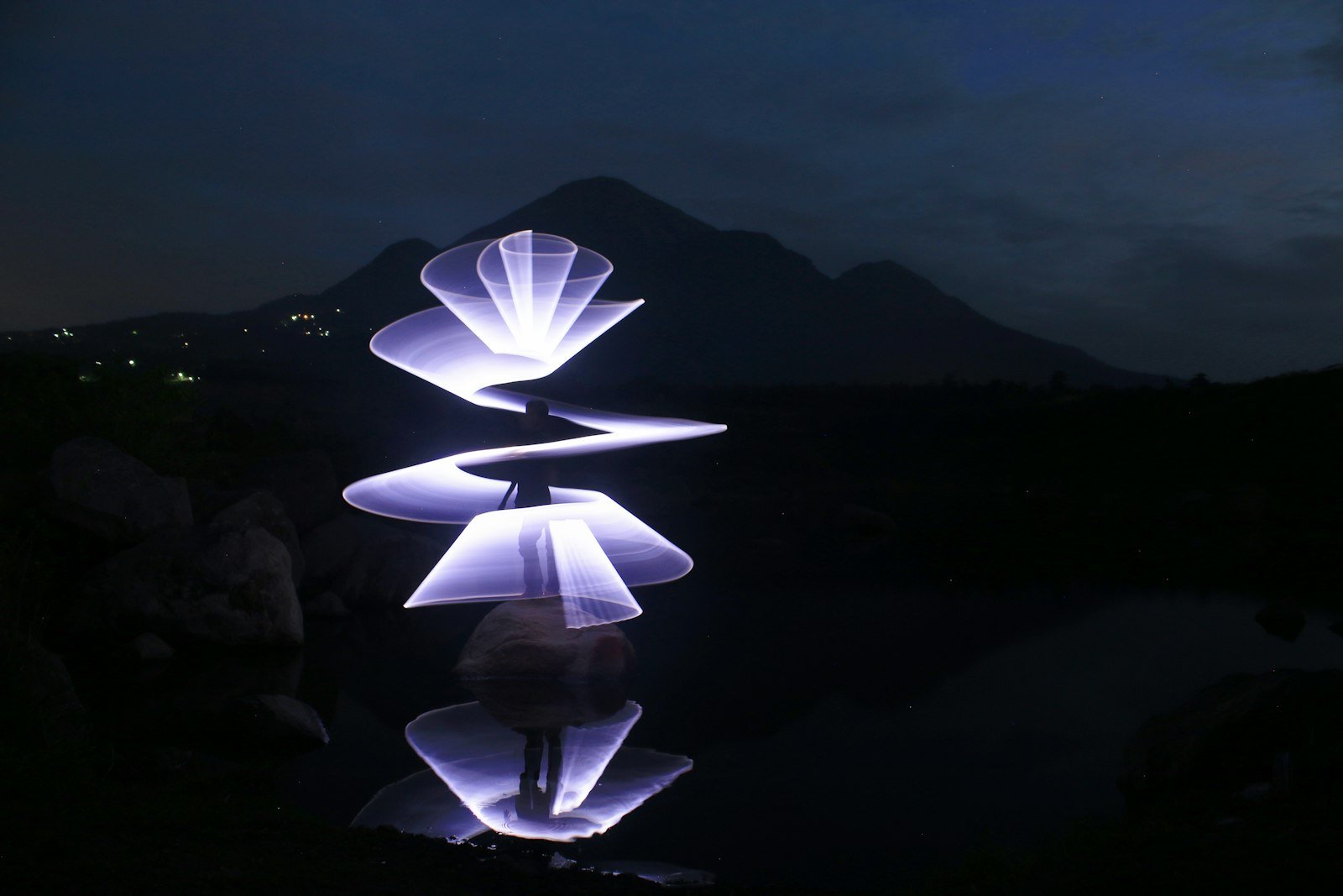 Purple light installation at night