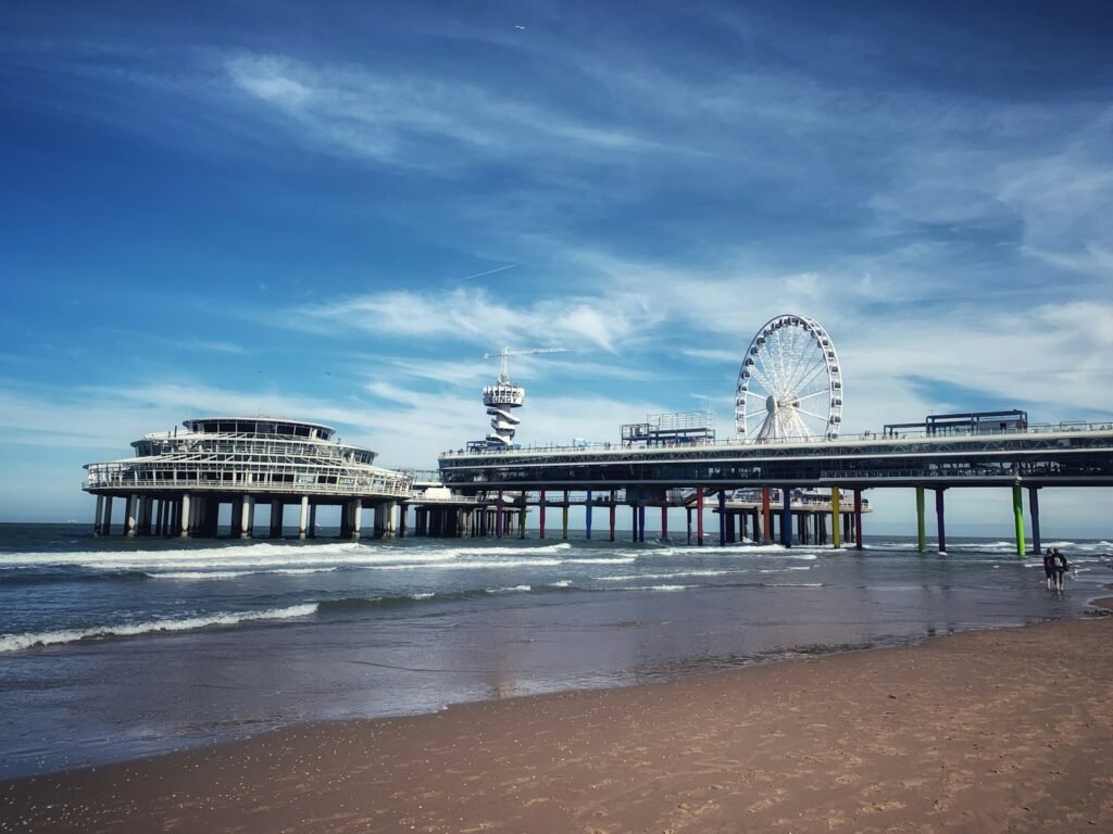 Scheveningen pier and Ferris wheel by the sea