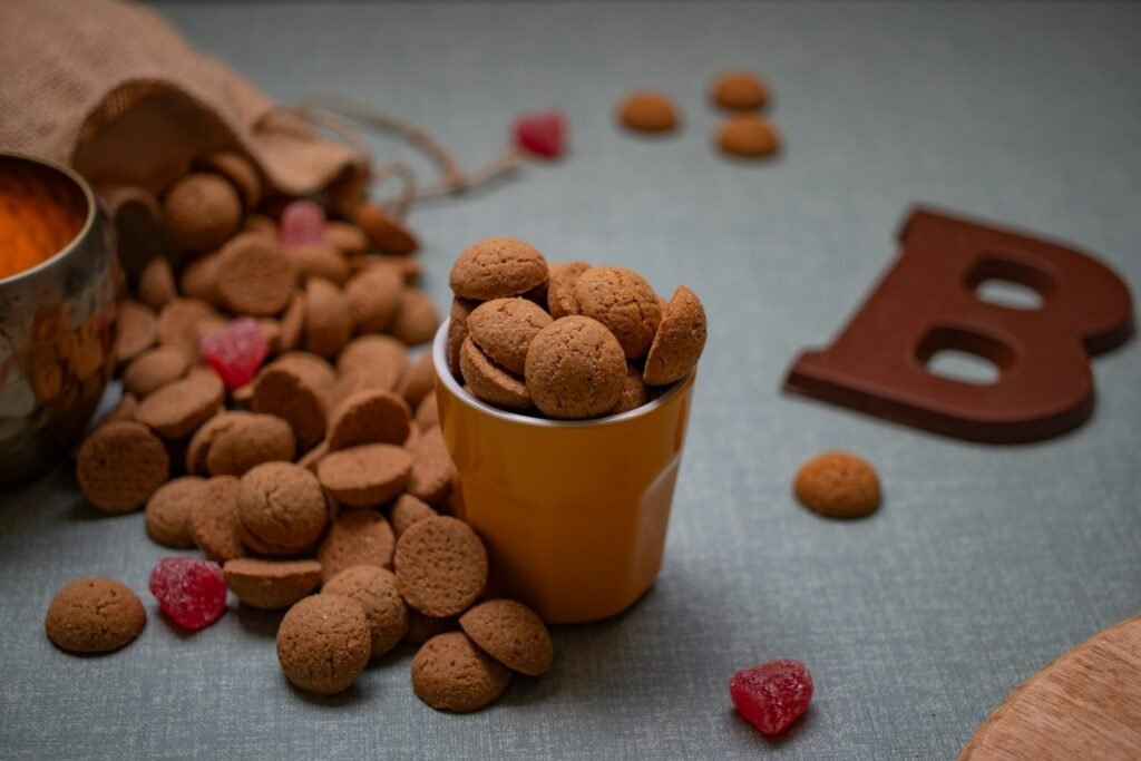 Pepernoten, a chocolate letter and a cup of coffee for Sinterklaas