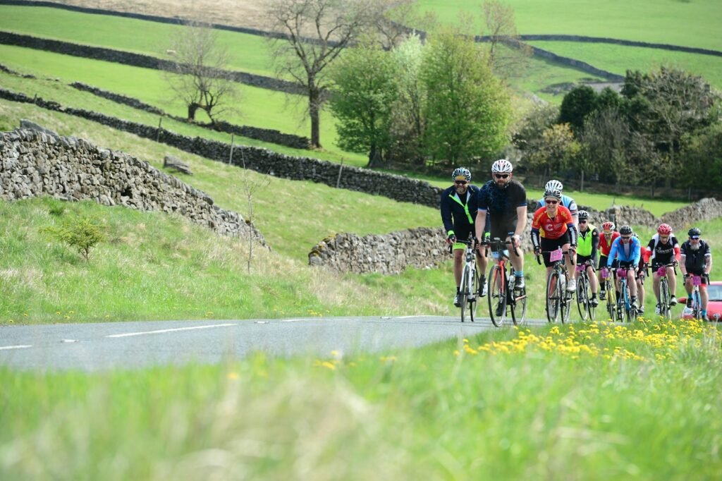 Group cycling on a country road