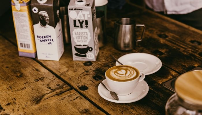 A cappuccino on a cafe table