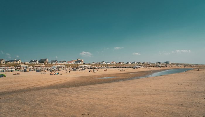 People on a sandy beach by the sea